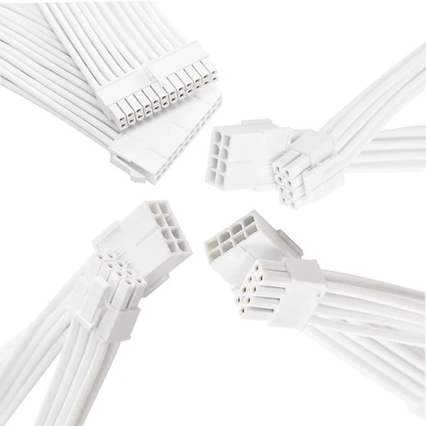 White PSU Extension Cable Kit , Solid Color Cable Solid Combo 300mm ATX24Pin PCI-E8Pin CPU8Pin With Combs