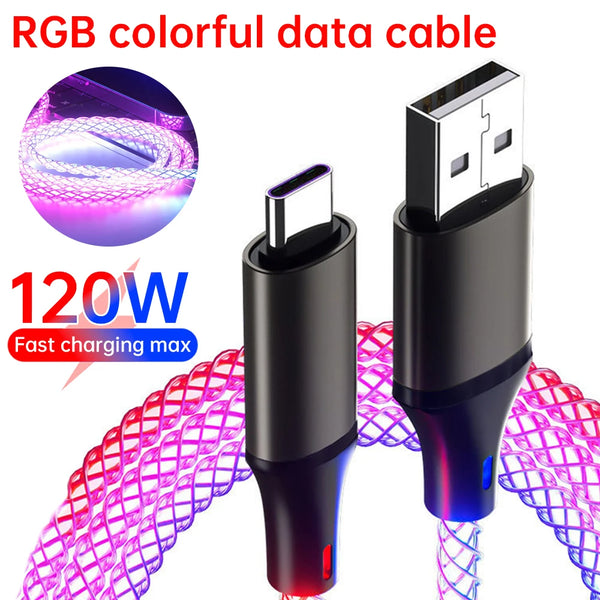 120W RGB data cable car luminous breathing gradient PD fast charging cable for TypeC data cable